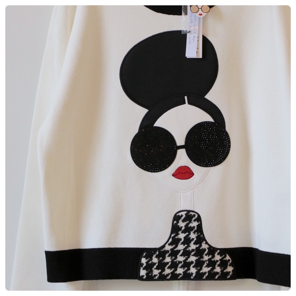 🛍 SOLD- ALICE + OLIVIA Gleeson Stace Face Pullover Sweater - Picture 13 of 15